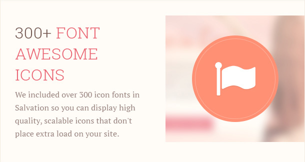 We included over 300 icon fonts in Salvation so you can display high quality, scalable icons that don't place extra load on your site.
